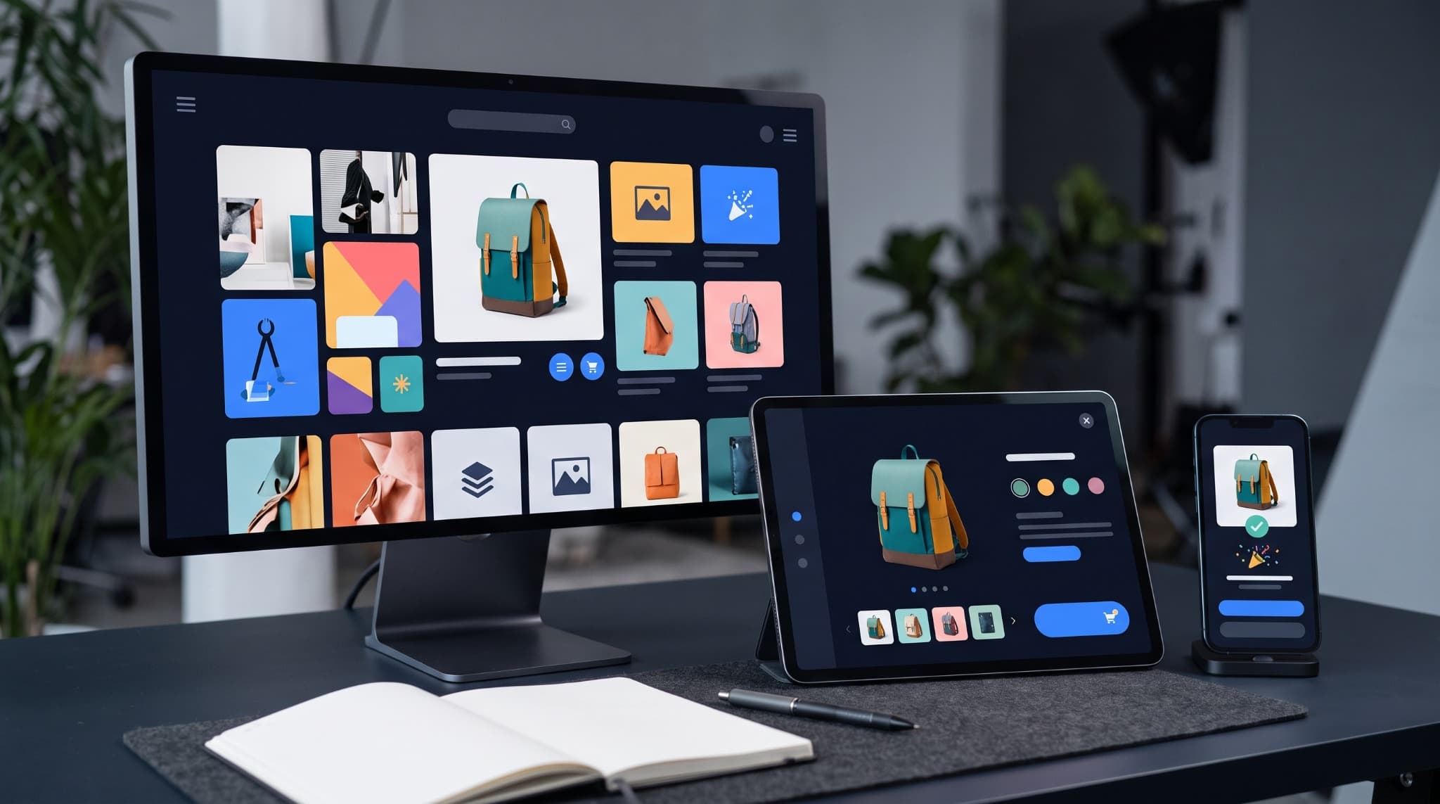 Online shopping storefront on desktop tablet and mobile devices